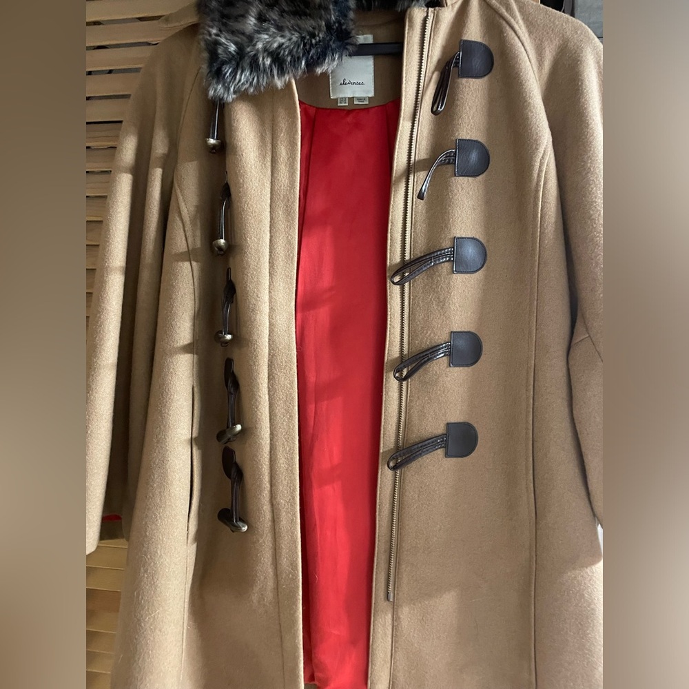 Anthropologie pea coat with detachable fur collar